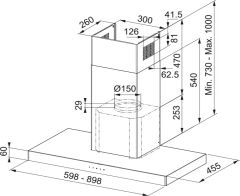 Franke FCR 625 TC BK/XS NG/600 Siyah Cam İnox Davlumbaz